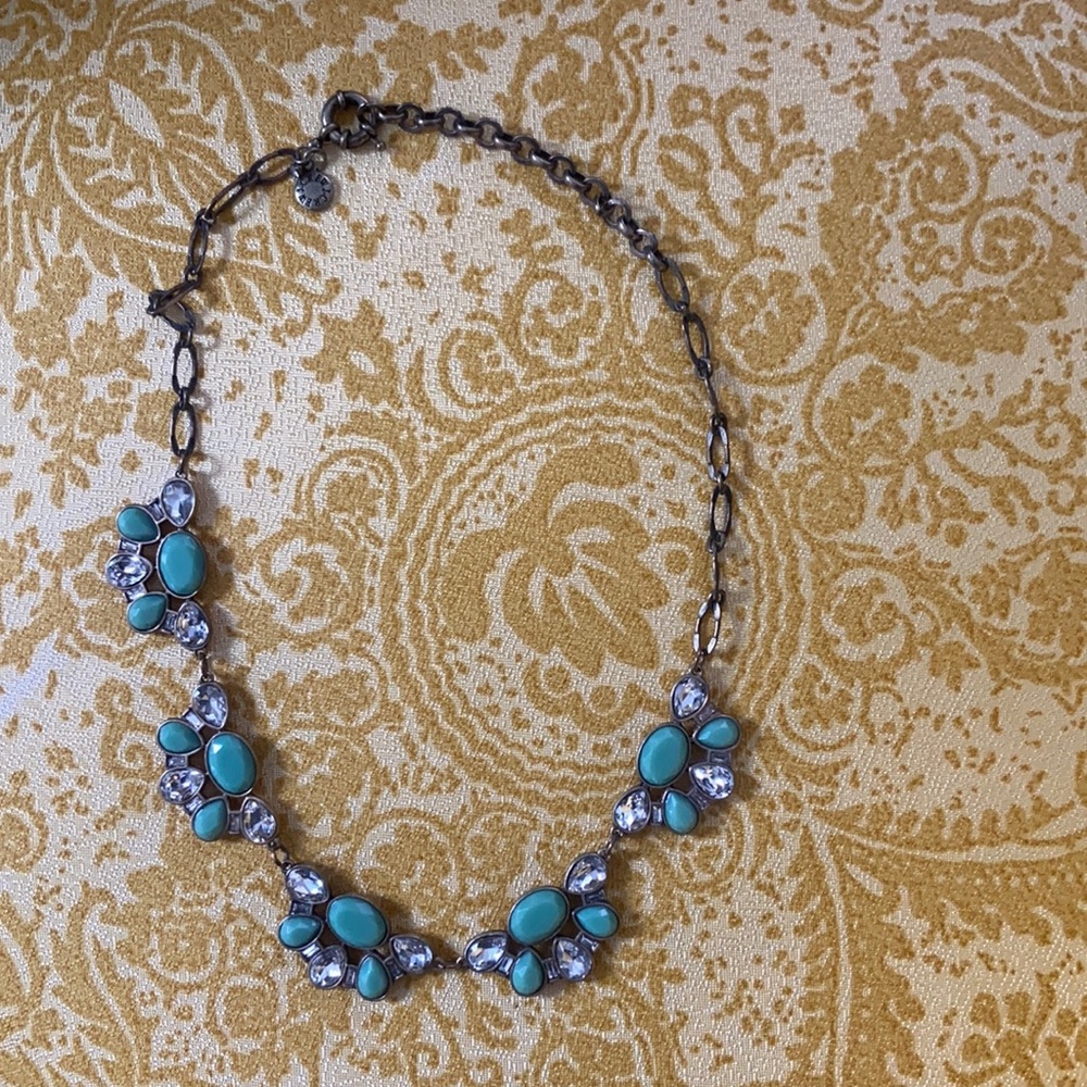J. Crew Blue and Silver with Bronze Hardware Bauble Statement Necklace